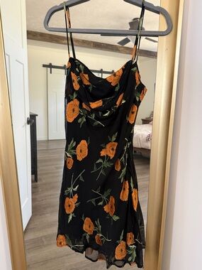 Astr Black Slip Dress with Orange Poppy Print